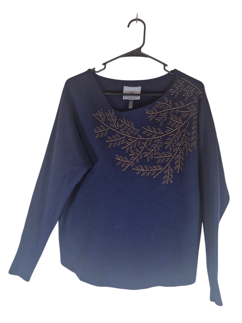 Milano Navy Sweater with Gold Stud Detail
